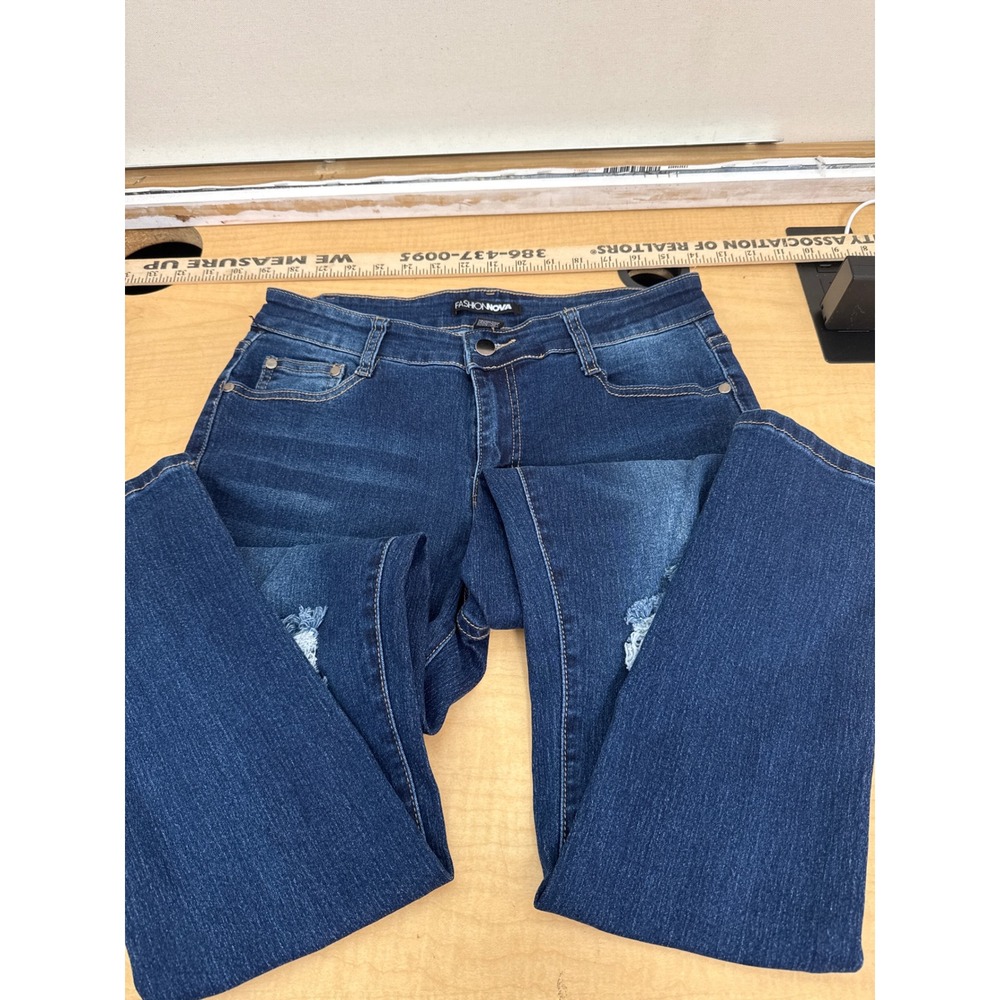 Fashion Nova Womens Size 9 Dark Wash Distressed Skinny Jeans High Rise Stretch